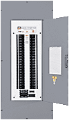 grey panelboard with door open